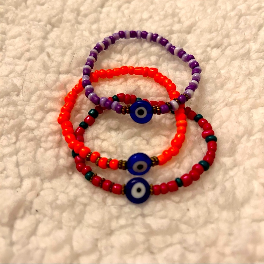 Bracelet with evil eyes, colorful, set of 3 bracelets